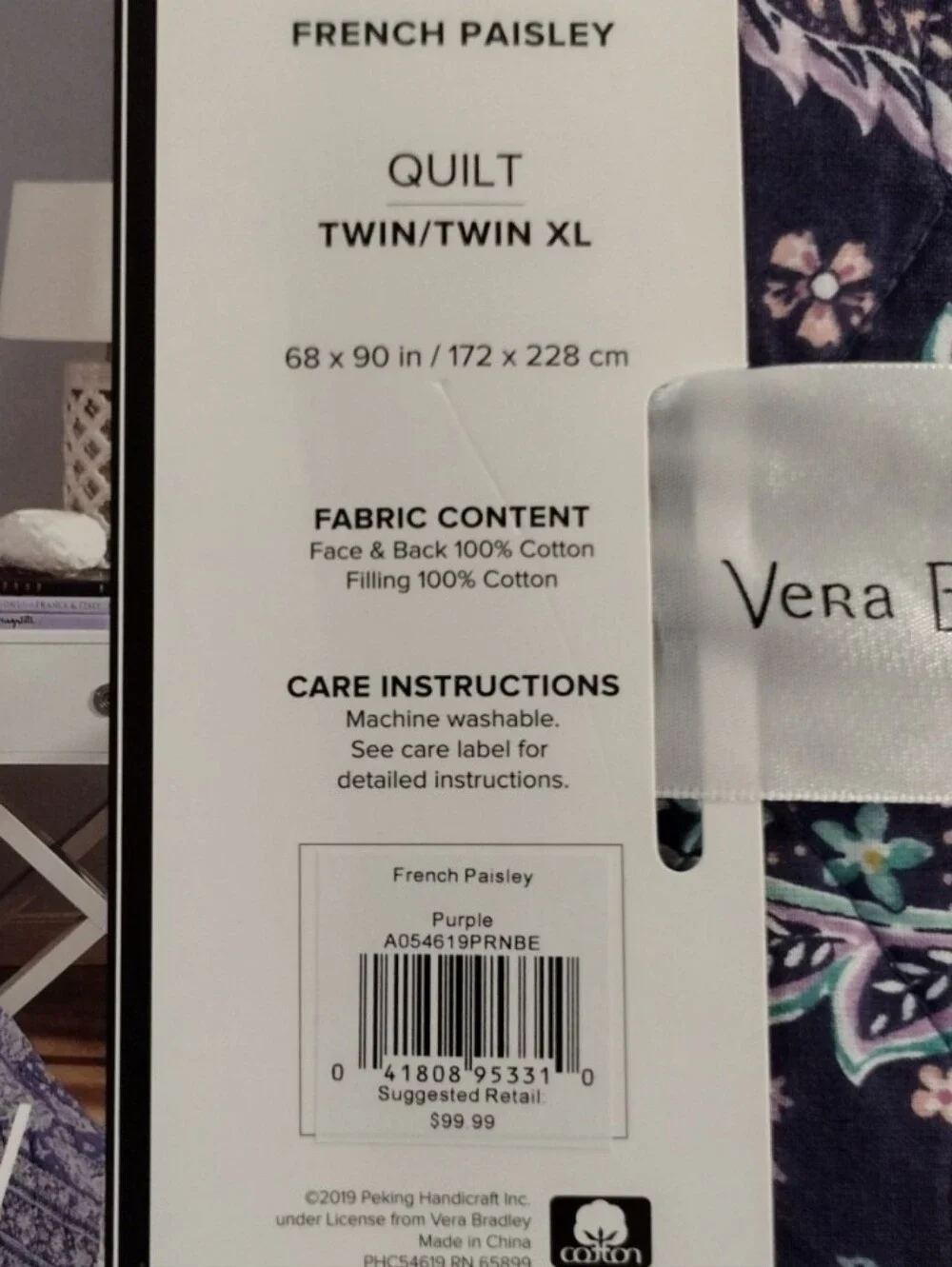 Vera Bradley Purple French Paisley Twin/Twin XL Quilt